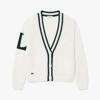 Cardigan Golf laine mélangée badge Blanc Vert Femme