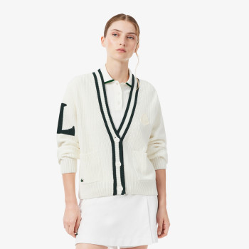 Cardigan Golf laine mélangée badge Blanc Vert Femme