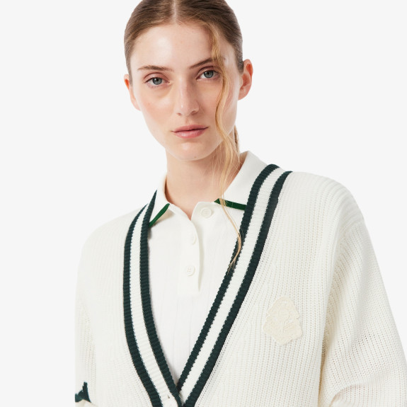 Cardigan Golf laine mélangée badge Blanc Vert...