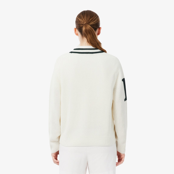 Cardigan Golf laine mélangée badge Blanc Vert...