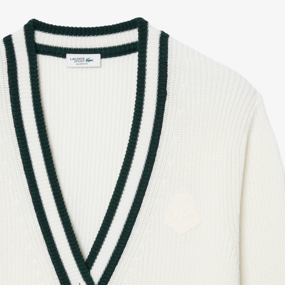 Cardigan Golf laine mélangée badge Blanc Vert...