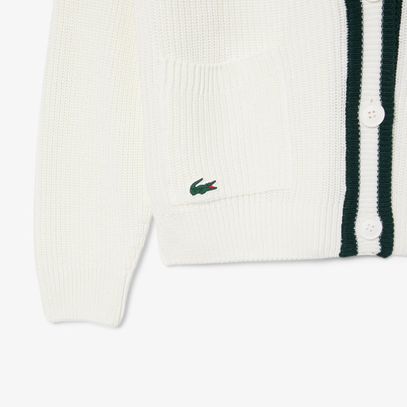 Cardigan Golf laine mélangée badge Blanc Vert...