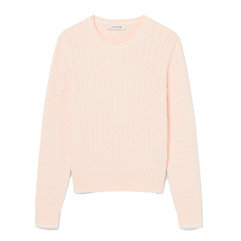 Pull maille torsadée détails rayés Rose Femme