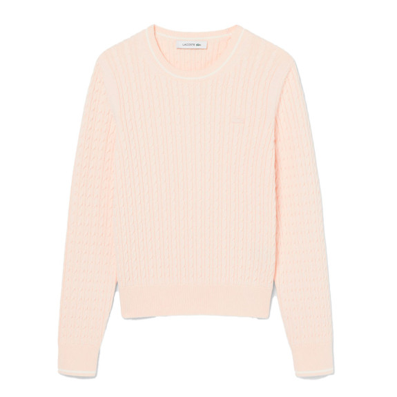 Pull maille torsadée détails rayés Rose Femme