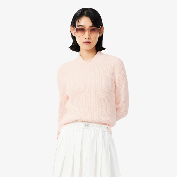 Pull maille torsadée détails rayés Rose Femme