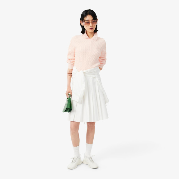 Pull maille torsadée détails rayés Rose Femme