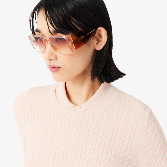 Pull maille torsadée détails rayés Rose Femme