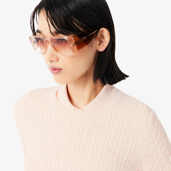 Pull maille torsadée détails rayés Rose Femme