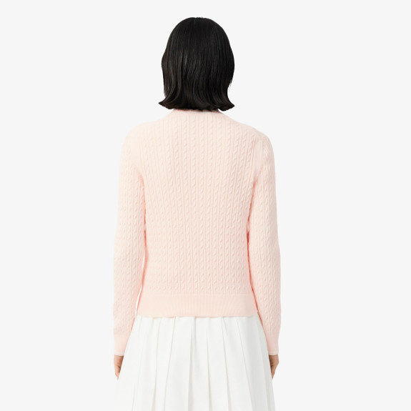 Pull maille torsadée détails rayés Rose Femme