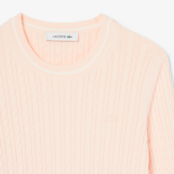 Pull maille torsadée détails rayés Rose Femme