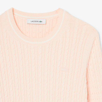 Pull maille torsadée détails rayés Rose Femme