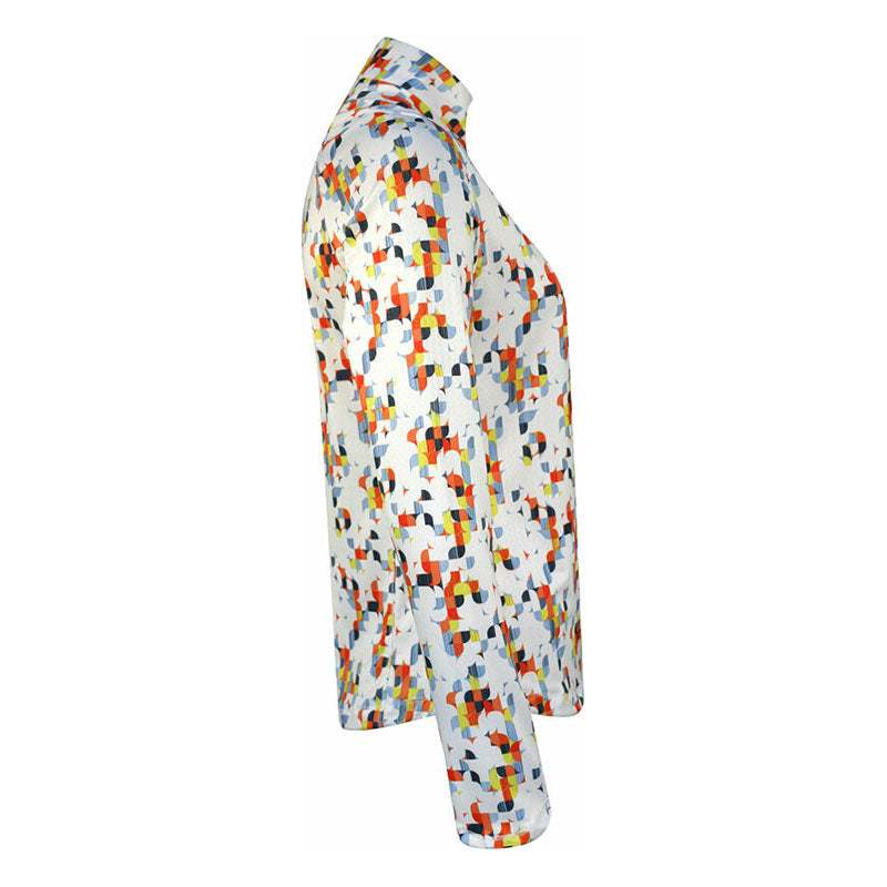 Polo manches longues Geo Printed  White Femme